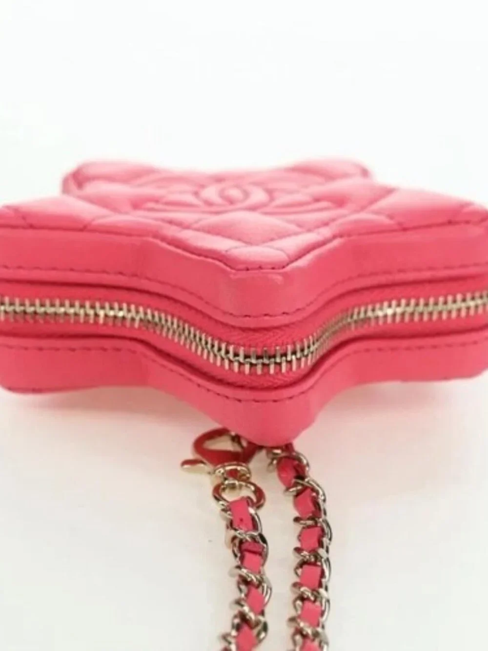 CHANEL Matelasse Star Bag Charm Lamb Skin Pink Gold CC Auth YKZ1175SAM
